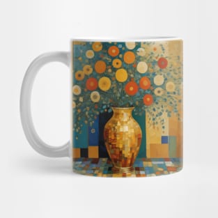 Colorful Abstract Flowers After Klimt in a Geometric Gold Vase Mug